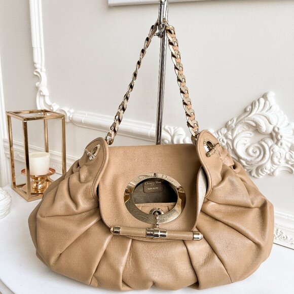 Authentic Dior  Christian dior Dior Jazz Club Hobo Beige Leather bag B0886 - Picture 1 of 16